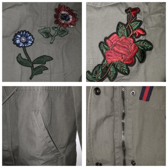 Embellished & Embroidered Olive Green Jacket Coat - Picture 8 of 8